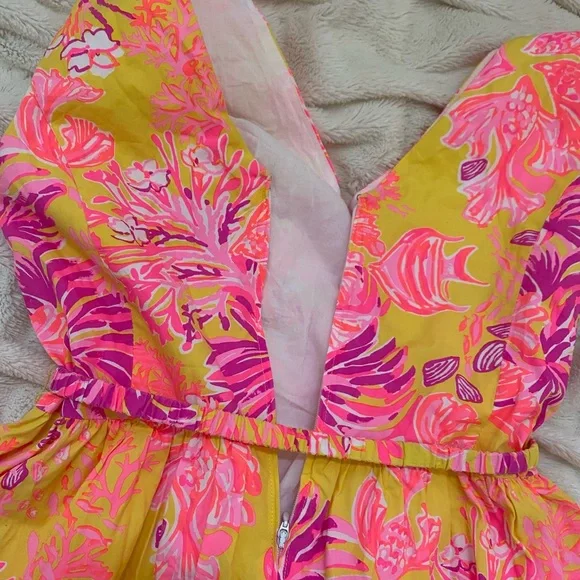 Lilly Pulitzer Bri V-Neck Cotton Midi Dress Calla Yellow Floral - Picture 7 of 11